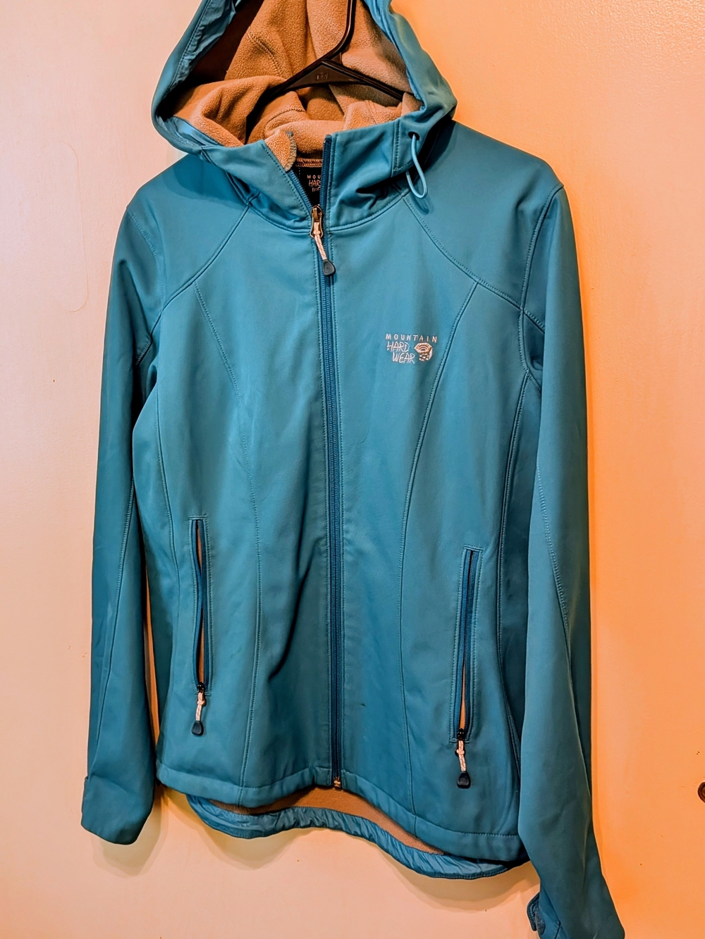 Mountain Hardwear Teal Hooded Softshell Jacket Fleece Lined Coat Medium M